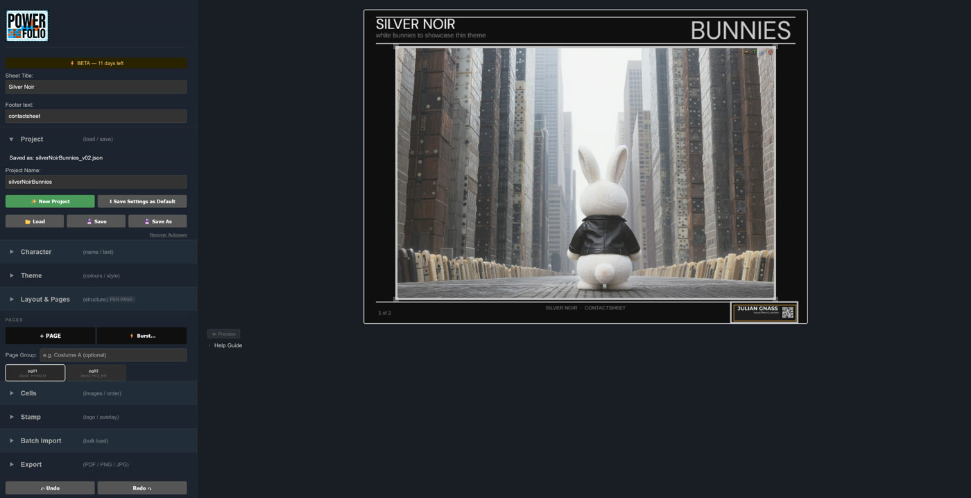 PowerFolio interface showing Silver Noir project